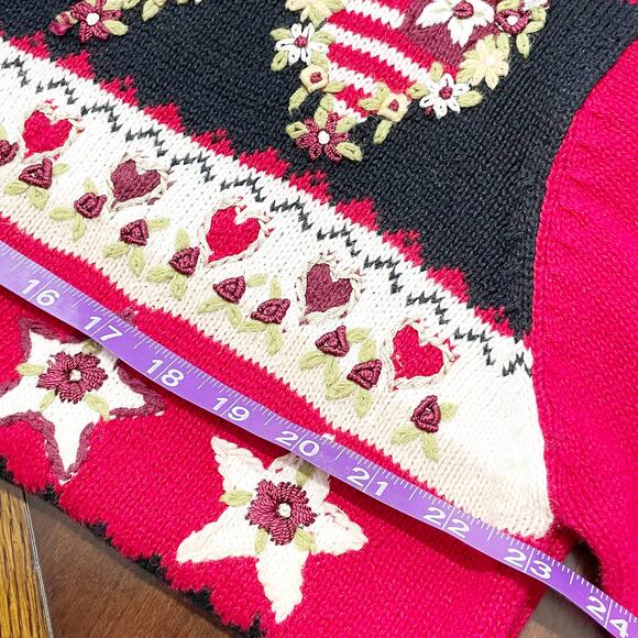 Vintage Women's Red White Blue Embroidered Grannycore Sweater Sz XL Americana - Picture 9 of 9